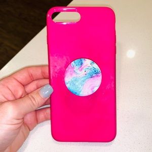 iPhone 8 Plus pink case with popsocket